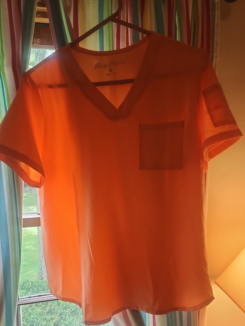 Womens V-Neck Short Sleeve Scrub Top in Bright Orange